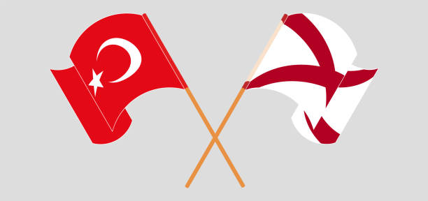 Crossed and waving flags of Turkey and The State of Alabama Crossed and waving flags of Turkey and The State of Alabama. Vector illustration alabama football stock illustrations