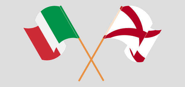 Crossed and waving flags of Italy and The State of Alabama Crossed and waving flags of Italy and The State of Alabama. Vector illustration alabama football stock illustrations