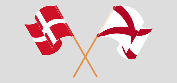 Crossed and waving flags of Denmark and The State of Alabama Crossed and waving flags of Denmark and The State of Alabama. Vector illustration alabama football stock illustrations