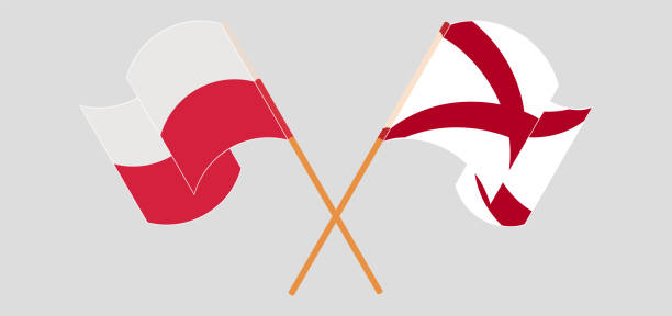 Crossed and waving flags of Poland and The State of Alabama Crossed and waving flags of Poland and The State of Alabama. Vector illustration alabama football stock illustrations