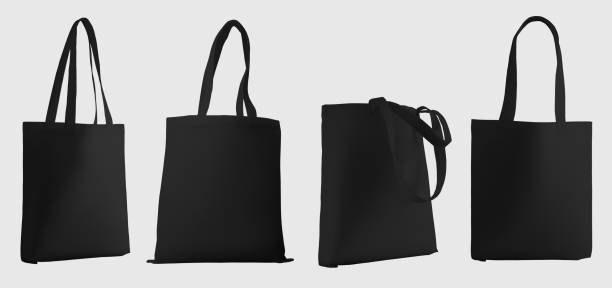istock Mockup of black totebag, 3d rendering, isolated on white background. 1361247568