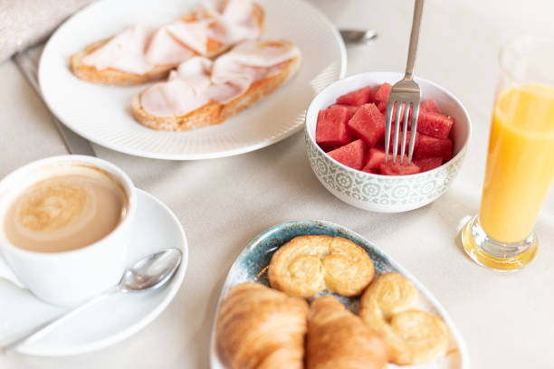 istock Close up view of a breakfast served at a table. 1361248072