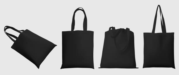 istock Mockup of black totebag, 3d rendering, isolated on white background. 1361248599