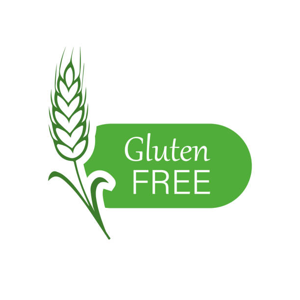 Gluten fee icon. Healthy food . Allergy to cereals and the logo of the diet. Vector illustration. Gluten-free icon. Healthy food . Allergy to cereals and diet logo. The green icon is isolated on a white background. Flat design. Vector illustration. gluten free stock illustrations