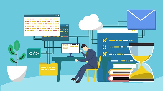 Programmw Work Illustration Of A Businessman Doing Programming And Desk Work Stock ...
