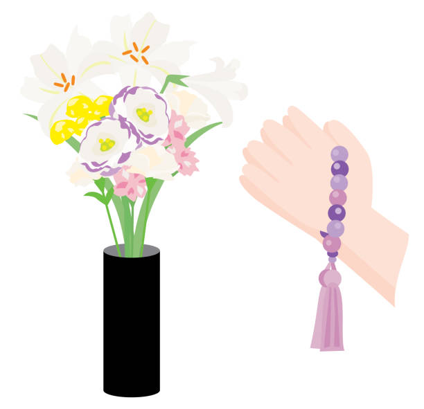The offering flower and joining hands of the Buddhism. This is an illustration of the Buddhism. first day of spring 2021 stock illustrations
