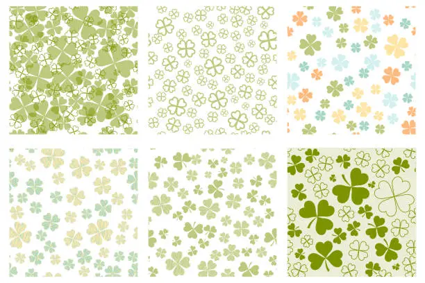 Vector illustration of Set of Abstract seamless pattern with green shamrock shapes