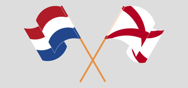 Crossed and waving flags of the Netherlands and The State of Alabama Crossed and waving flags of the Netherlands and The State of Alabama. Vector illustration alabama football stock illustrations
