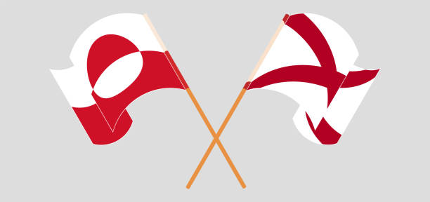 Crossed and waving flags of Greenland and The State of Alabama Crossed and waving flags of Greenland and The State of Alabama. Vector illustration alabama football stock illustrations
