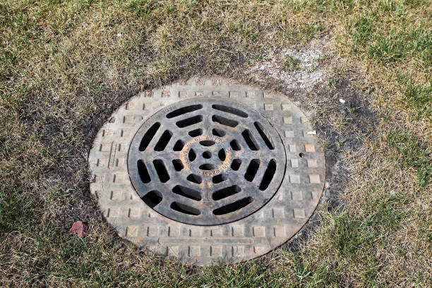 Water drain manhole cover. stock photo