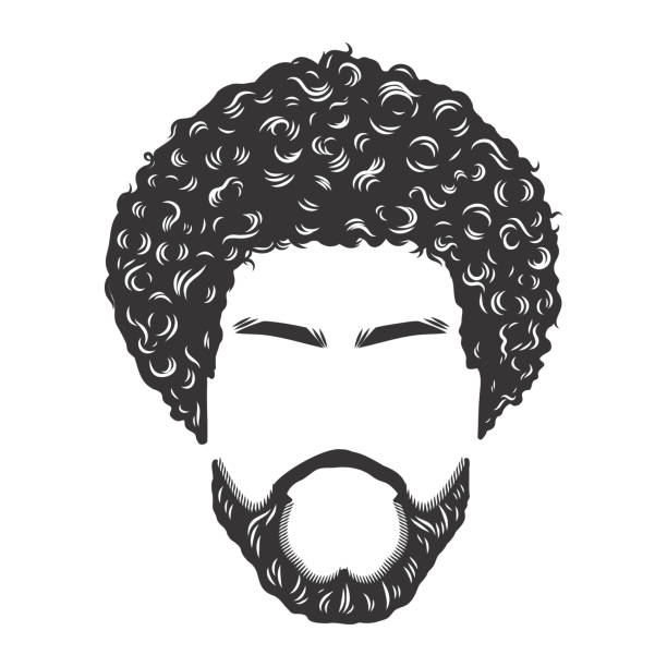 ilustraciones, imágenes clip art, dibujos animados e iconos de stock de cara con afro men peinados vintage línea vectorial ilustración artística. - afro man