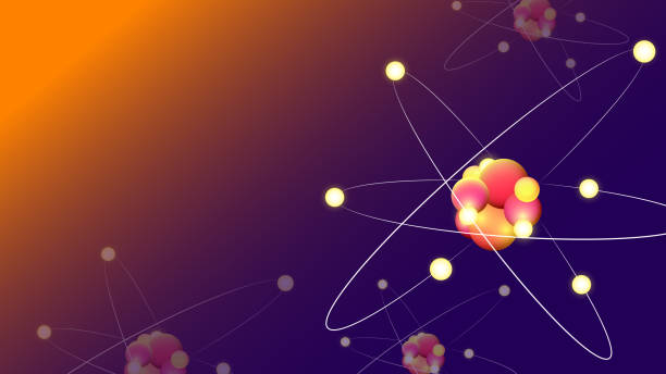 ilustraciones, imágenes clip art, dibujos animados e iconos de stock de ilustración de banner tridimensional brillante - átomos. - quantum nanotechnology nobody molecule