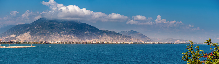 Panoramic view of Finike city in Turkey. The Taurus Mountains rise in the distance