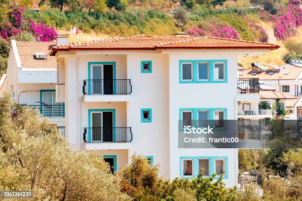 Houses And Villas With Red Roofs In A Resort Town On Mountain Steep Slope At The Mediterranean Sea Real Estate And Urban Development Concept Stock Photo - Download Image Now