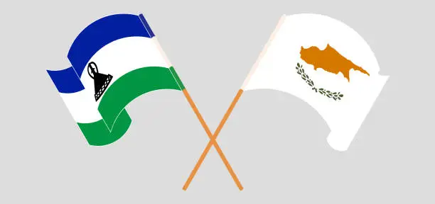 Vector illustration of Crossed and waving flags of Kingdom of Lesotho and Cyprus