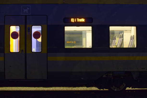istock Canceled train awaiting at railway siding, Halmstad station 1361265405