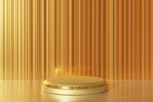 Abstract product presentation platform, podium stand on the shiny gold colored background Abstract product presentation platform, podium stand on the shiny gold colored background gold podium stock pictures, royalty-free photos & images