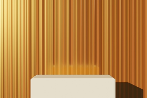 Abstract product presentation platform, podium stand on the shiny gold colored background