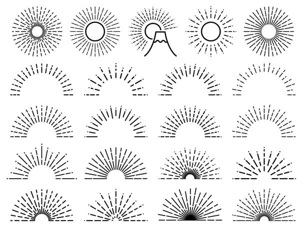 illustration set of semicircular light line drawing - güneş illüstrasyonlar stock illustrations