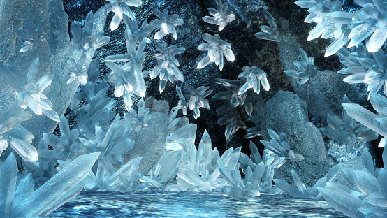 Icicles hanging isolated on black background. Winter background. Weather. Climate. Ice. Cut out