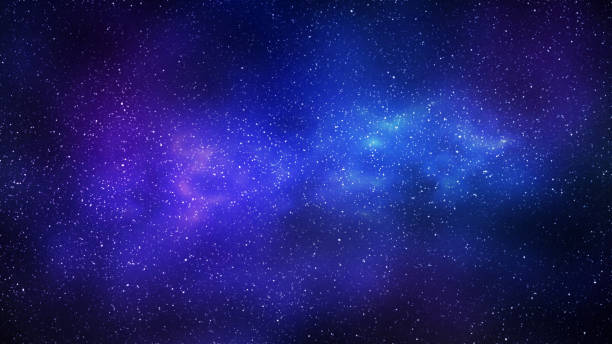 istock Night starry sky and bright blue galaxy, horizontal background 1361275549