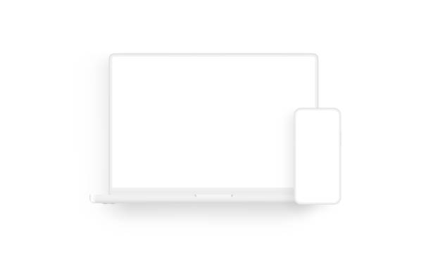 clay laptop i smartfon z pustymi ekranami - projektowanie responsywnych stron obrazy stock illustrations