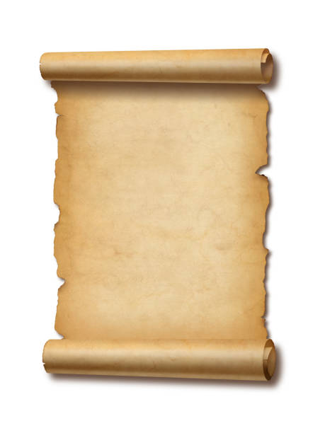 istock Old mediaeval paper sheet. Parchment scroll isolated on white with shadow 1361275583