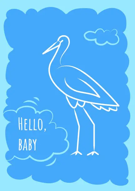 Vector illustration of Hello baby blue postcard with linear glyph icon