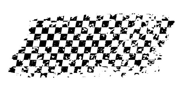 grunge-autorennflagge mit kratzern, kariertem start- und zielmuster der autorallye - motorsport veranstaltung stock-grafiken, -clipart, -cartoons und -symbole