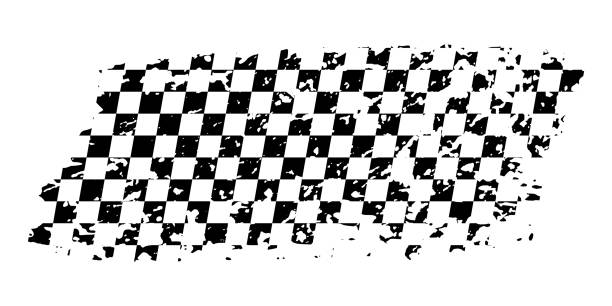 Grunge car race flag with scratches, checkered pattern of start and finish of auto rally Grunge car race flag with scratches vector illustration. Checkered pattern of start and finish of auto rally and motocross, banner for karting sport, championship trophy isolated on white background motorcycle designs stock illustrations