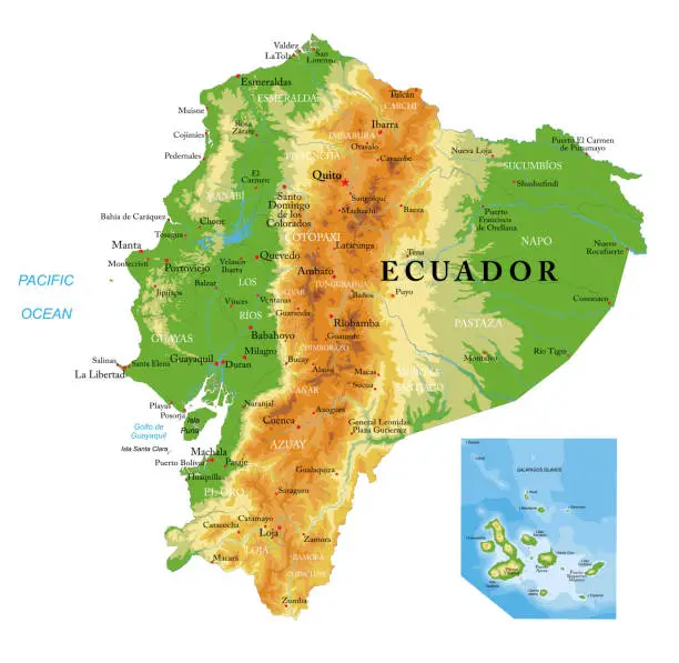 Vector illustration of Ecuador highly detailed physical map