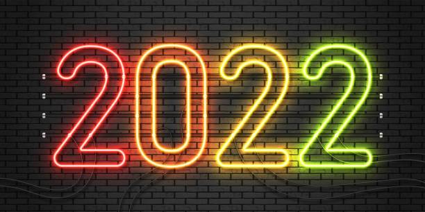 istock 2022 neon text. Happy 2022 new year neon banner. Vector Illustration. 1361281635