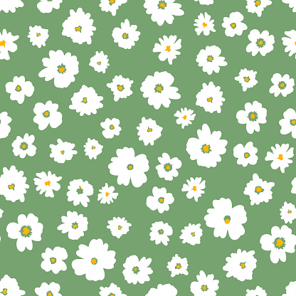 Random placed, vector meadow flowers allover surface print.