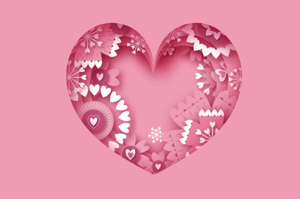 ilustrações de stock, clip art, desenhos animados e ícones de happy valentine's day. abstract pink floral greeting card. international happy women's day. 8 march holiday paper cut style. heart paper craft frame flowers. happy mother's day. space for text. - vector valentine card craft valentines day