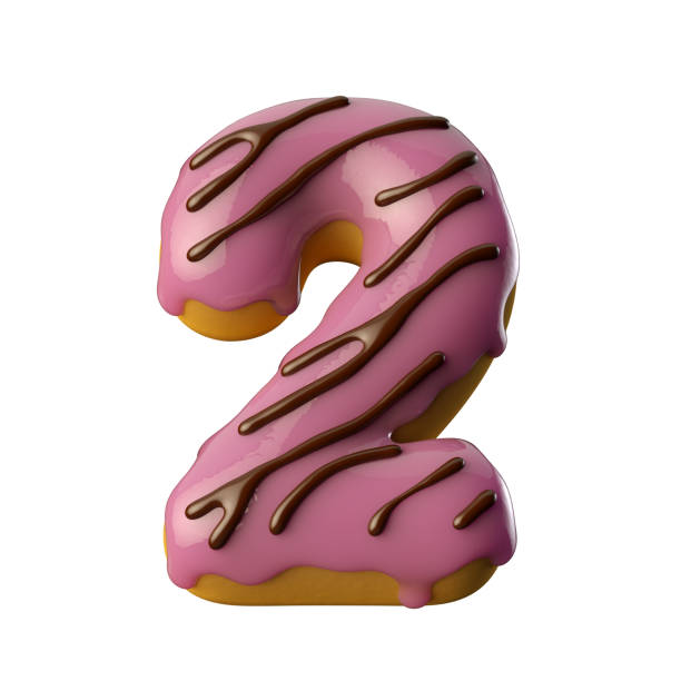 istock Glazed pink donut with chocolate number 2. 3D illustration. 1361288797
