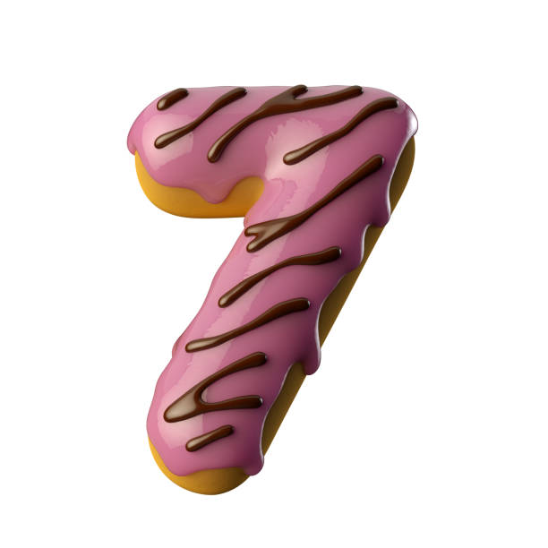 istock Glazed pink donut with chocolate number 7. 3D illustration. 1361288815