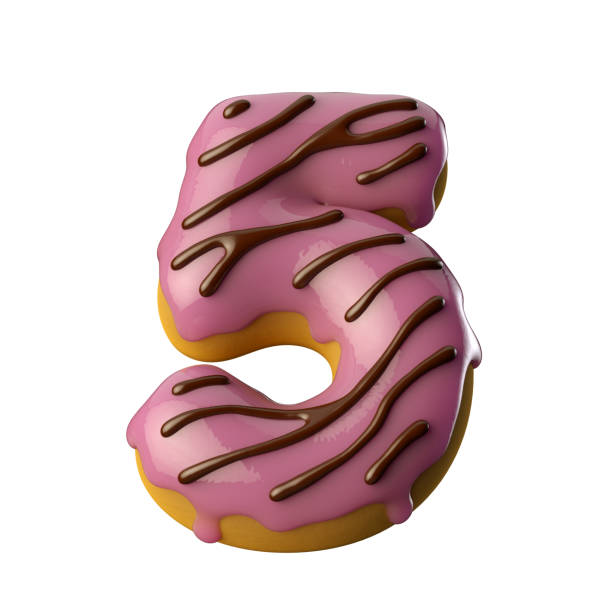 istock Glazed pink donut with chocolate number 5. 3D illustration. 1361288827