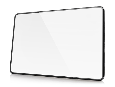 Tablet computer with thin frame, isolated on white background