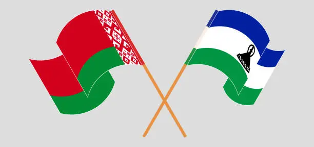 Vector illustration of Crossed and waving flags of Belarus and Kingdom of Lesotho