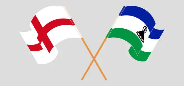 Vector illustration of Crossed and waving flags of England and Kingdom of Lesotho
