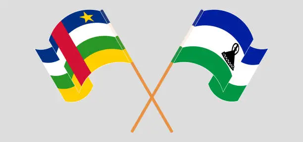 Vector illustration of Crossed and waving flags of Central African Republic and Kingdom of Lesotho
