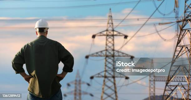 Power Line Support Technology Maintenance And Development Industry Concept Stock Photo - Download Image Now