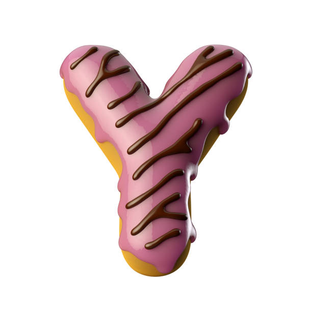istock Glazed pink donut with chocolate letter y. 3D illustration. 1361290602