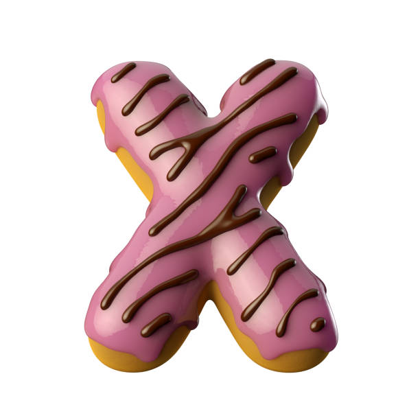 istock Glazed pink donut with chocolate letter x. 3D illustration. 1361290603
