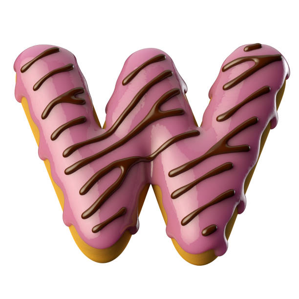 istock Glazed pink donut with chocolate letter w. 3D illustration. 1361290739