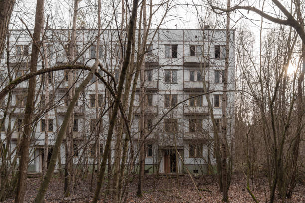 istock Abandoned tree-lined yard of Chernobyl 2. Chernobyl, Ukraine. 1361295876