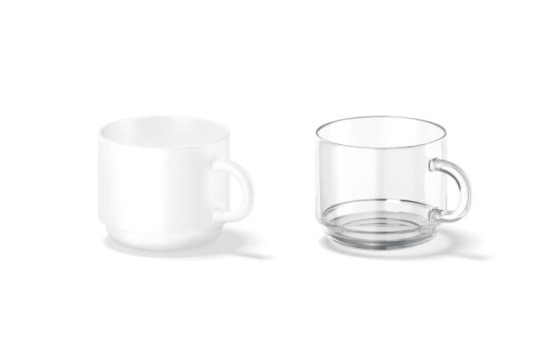 istock Blank ceramic and glass 8 oz mug mockup stand, side view 1361298416