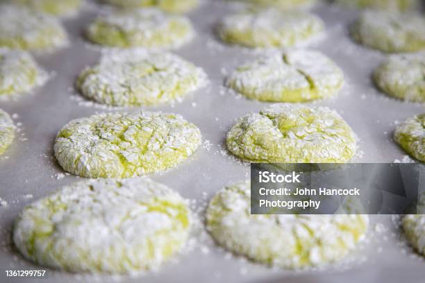 Grinch Holiday Cookies With Powered Sugar And Red Hearts Stock Photo - Download Image Now