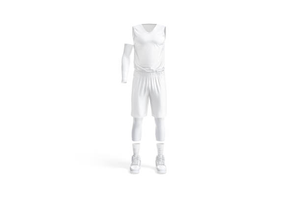 Blank white full basketball uniform mockup, front view, 3d rendering.