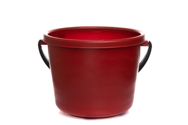 istock empty plastic burgundy bucket with black handle isolated on white background 1361302772